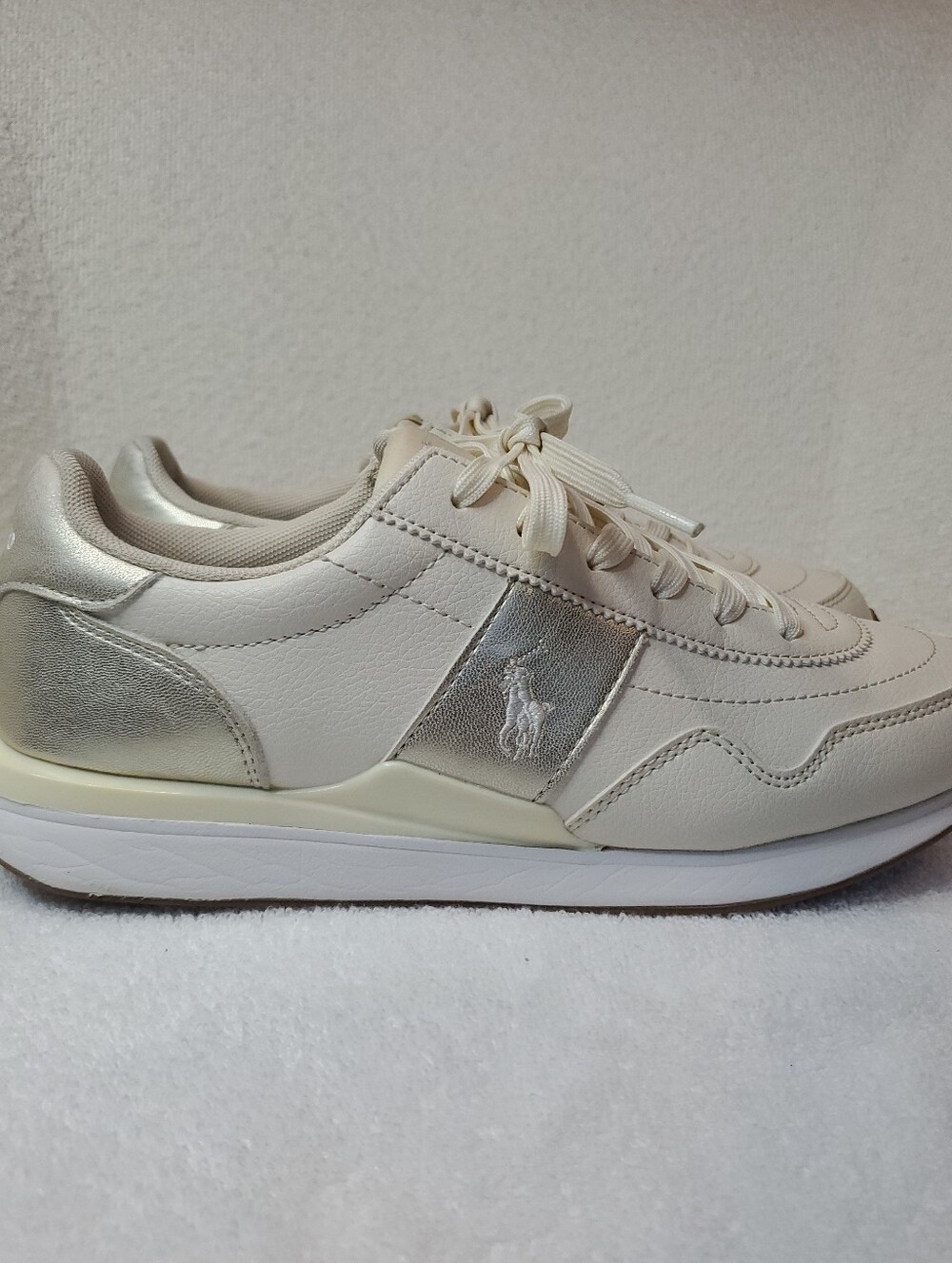 Polo Ralph Lauren Train 89 Sport Sneakers Cream Gold Size Youth 7/ Women's 8.5